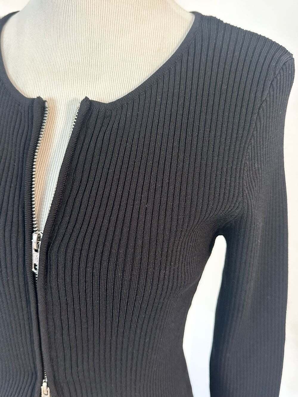 GOOD AMERICAN Virgo Rib Zip Front Sz L Black Sweater 90s Y2K Streetwear Goingout - Picture 6 of 15